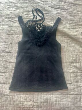 Black Women's Tank Top with Macramé